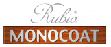 Rubio Monocoat logo featuring elegant font with wood texture background.
