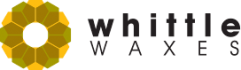 Whittle Waxes logo featuring a yellow hexagonal flower shape and bold black lettering.