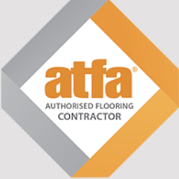 Logo with ATFA in orange, labeled as Authorised Flooring Contractor in a diamond shape.